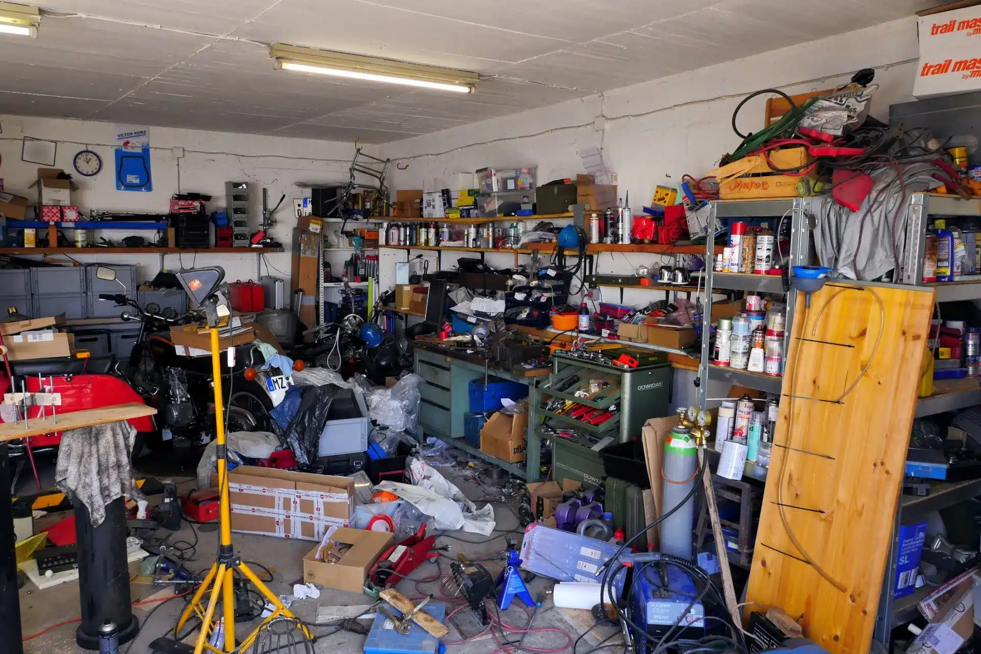 Garage full of clutter.